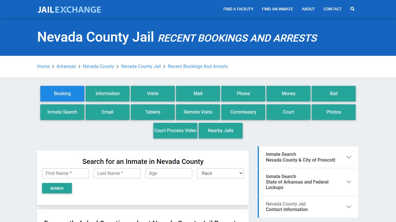 Nevada County Jail AR Recent Arrests and Bookings - Jail Exchange